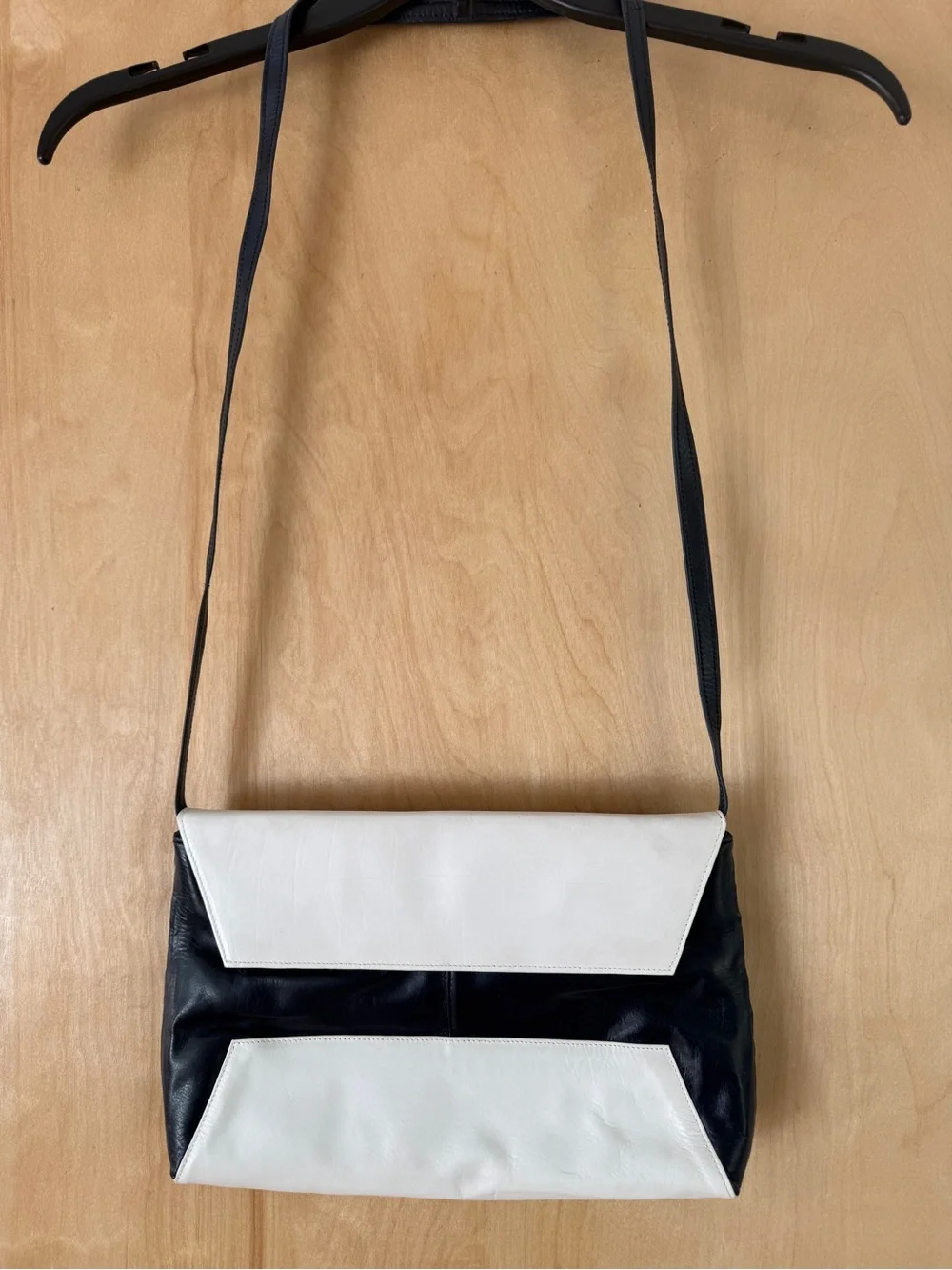 Vintage Charles Jourdan Paris Dark Navy & White Leather Convertible Shoulder Bag